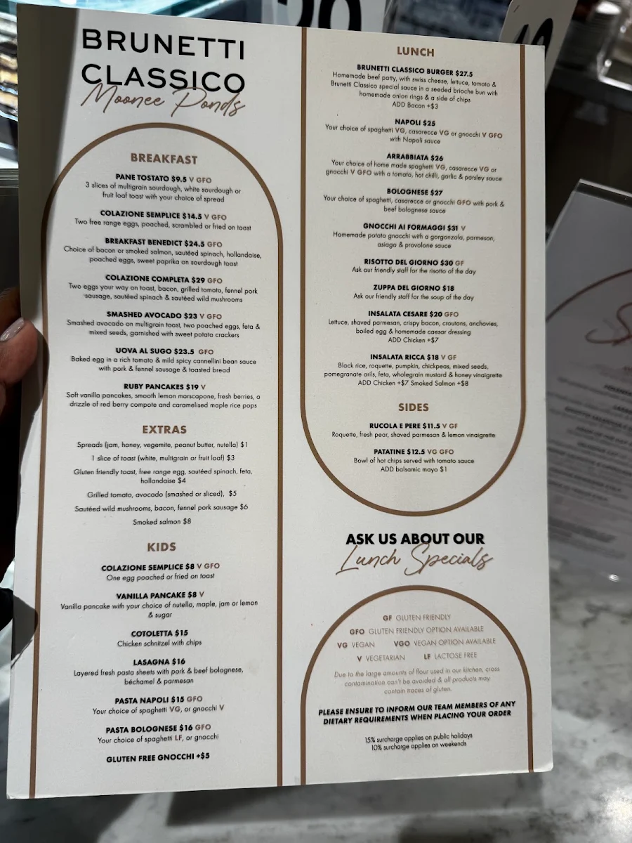 Menu, Brunetti Classico Carlton