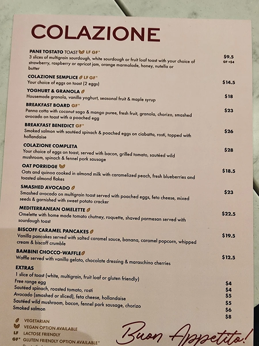 Menu, Brunetti Classico Carlton