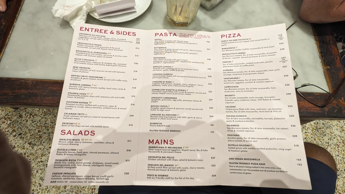 Menu, Brunetti Classico Carlton