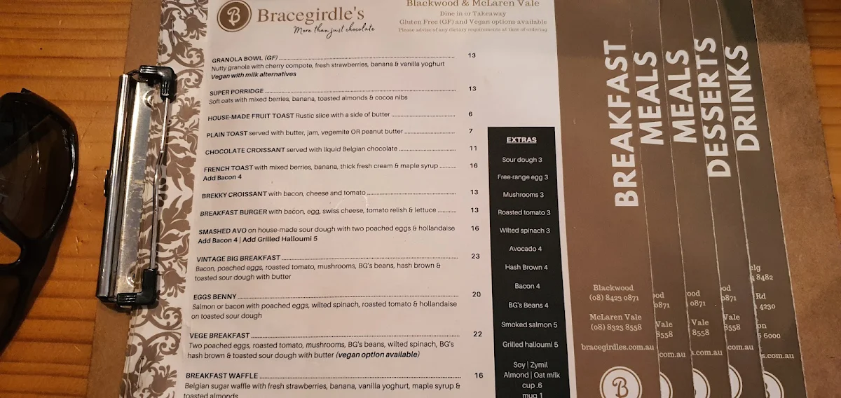 Menu, Bracegirdle's McLaren Vale