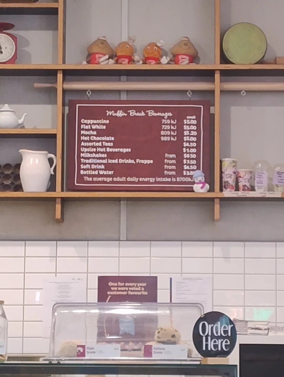 Menu, Muffin Break Browns Plains