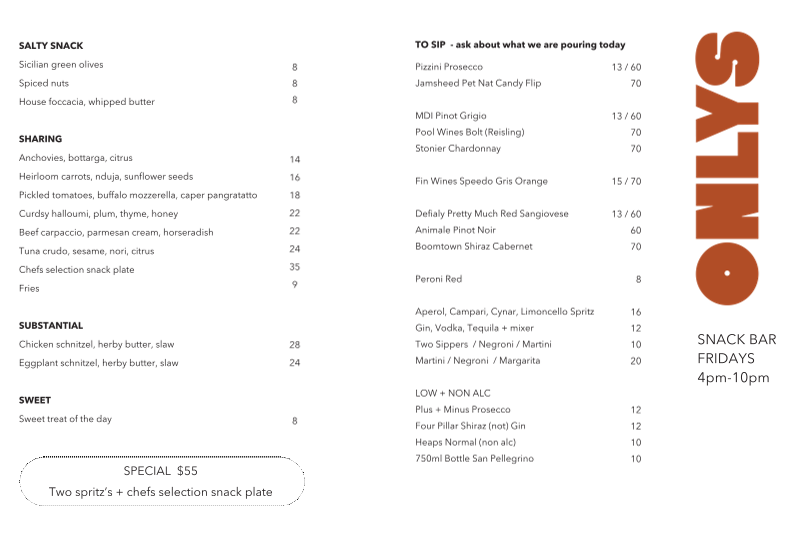 Menu, ONLYS