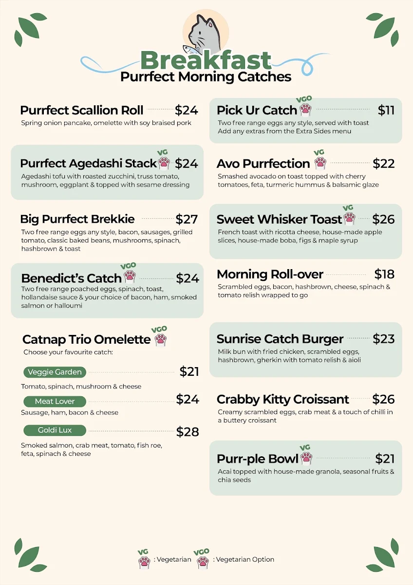 Menu, Purrfect Catch Cafe