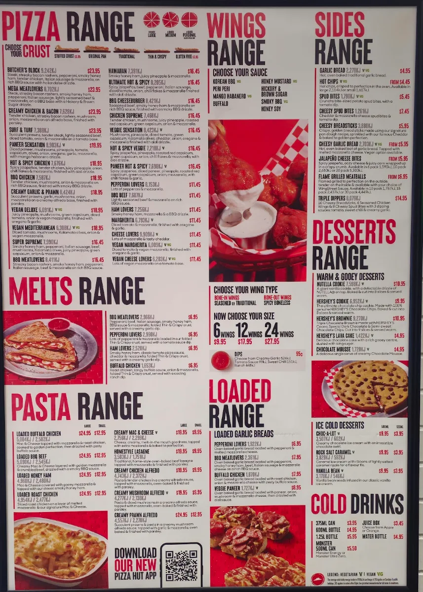 Menu, Pizza Hut Port Macquarie