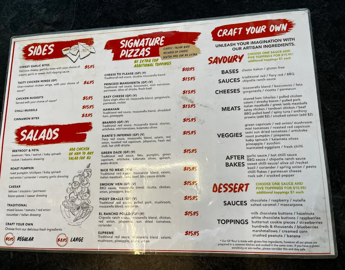 Menu, Pizza Craft