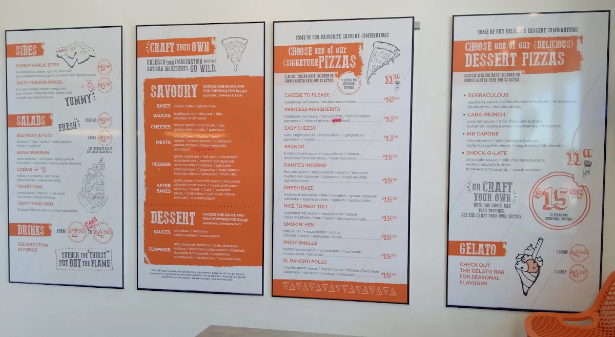 Menu, Pizza Craft