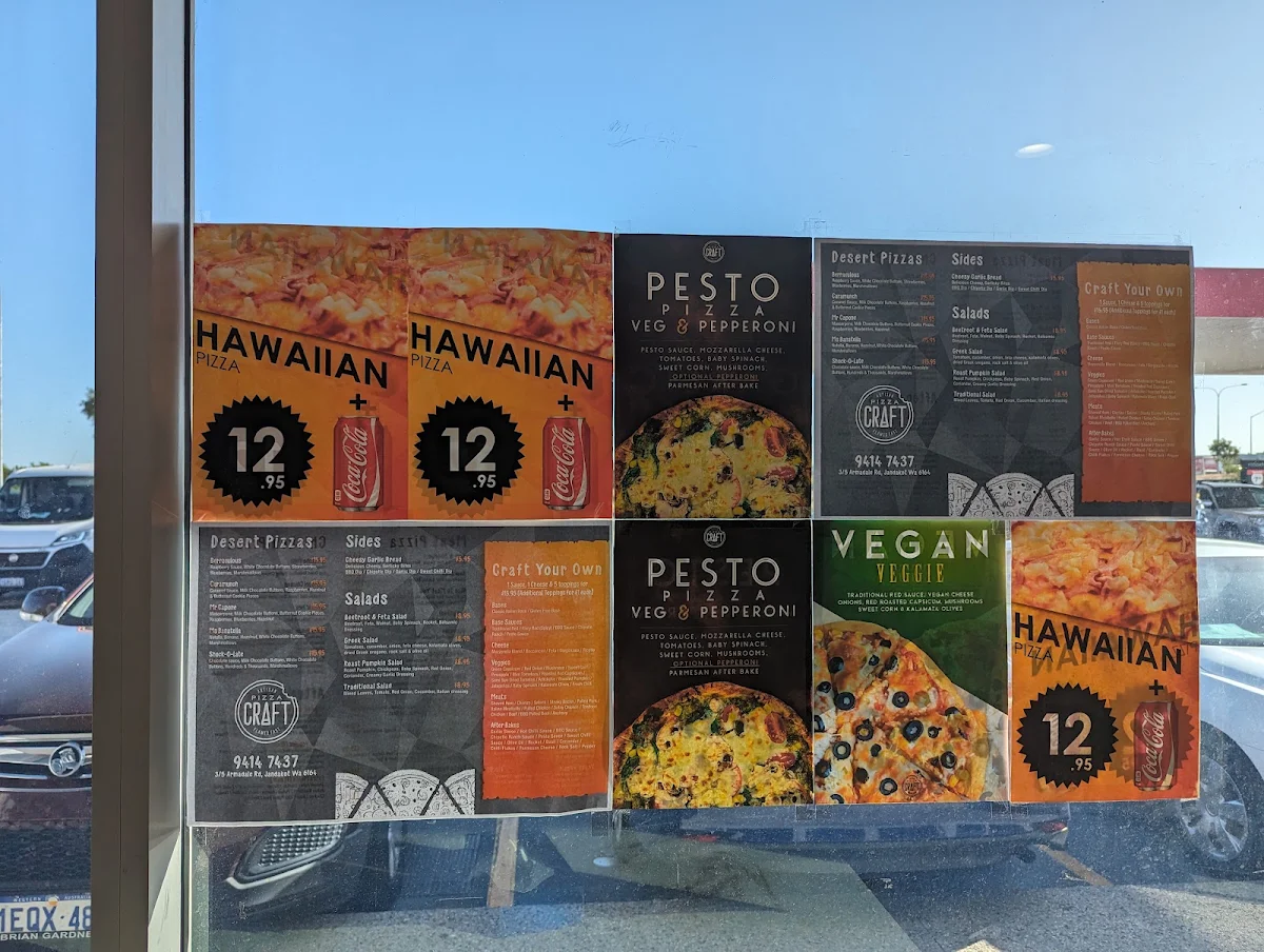 Menu, Pizza Craft