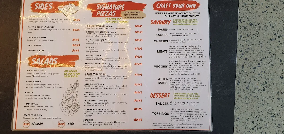 Menu, Pizza Craft
