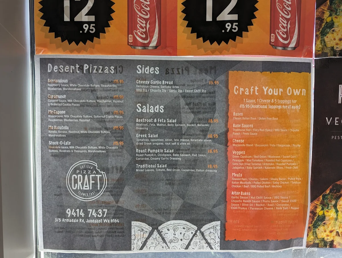 Menu, Pizza Craft
