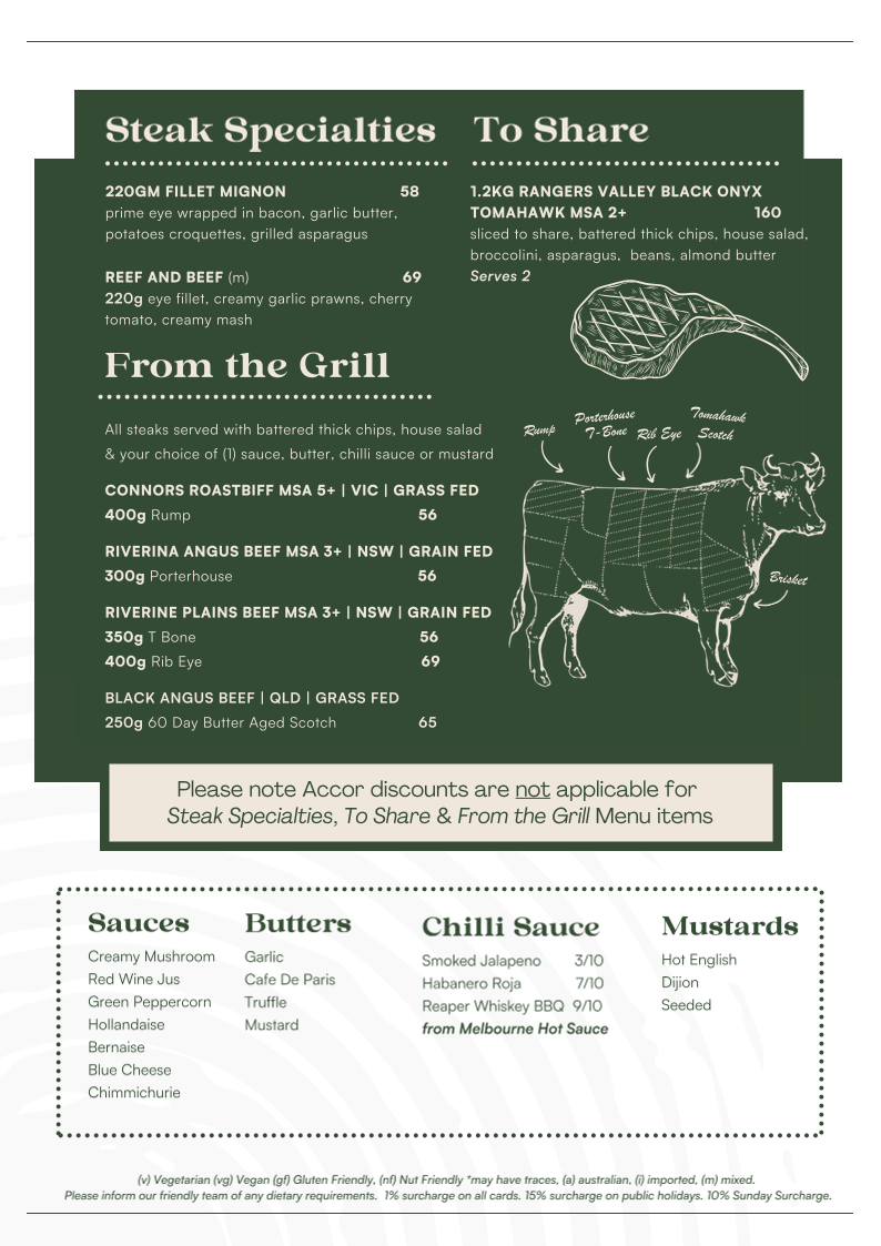 Menu, Saige Bistro