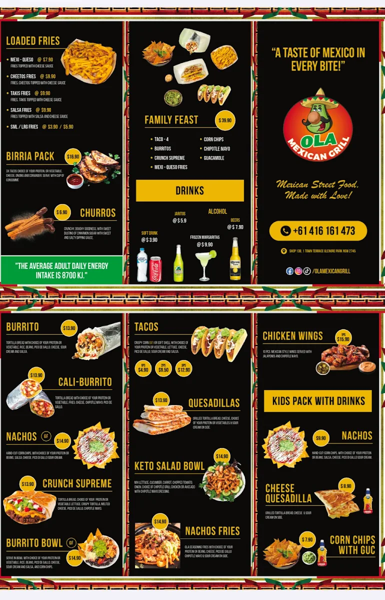 Menu, Ola Mexican Grill