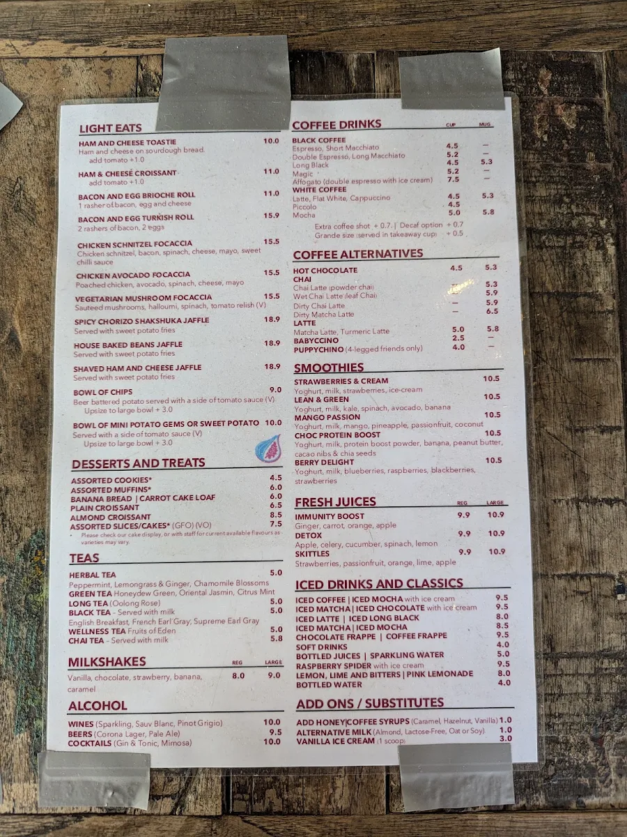 Menu, Figjam Cafe