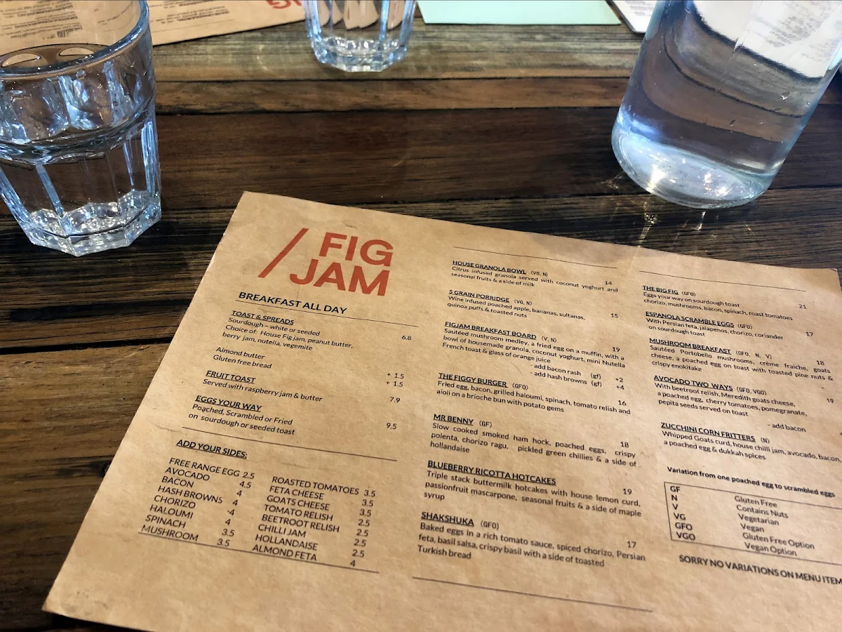 Menu, Figjam Cafe