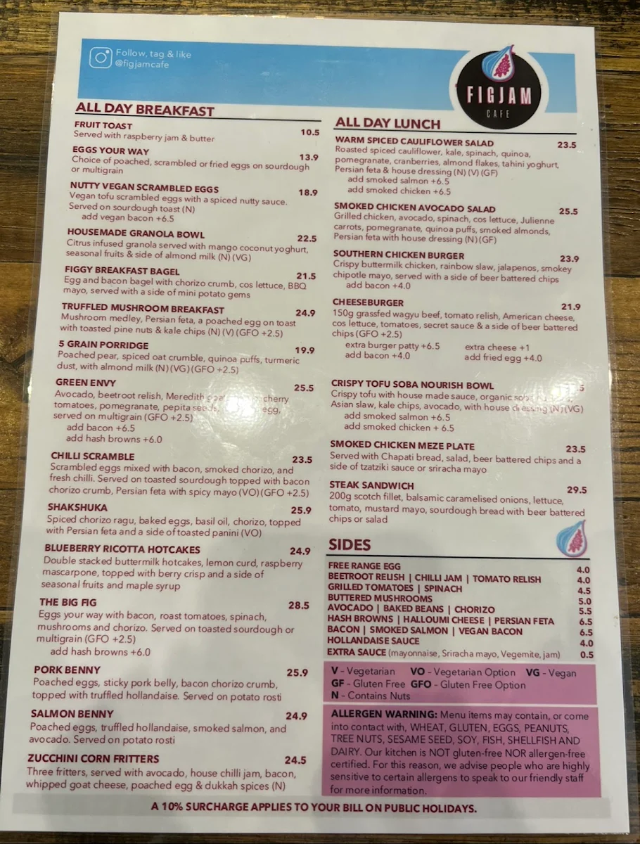 Menu, Figjam Cafe