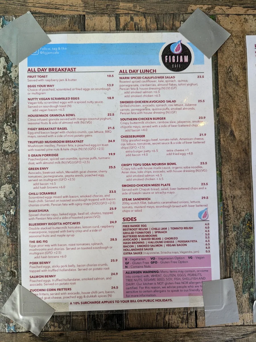 Menu, Figjam Cafe