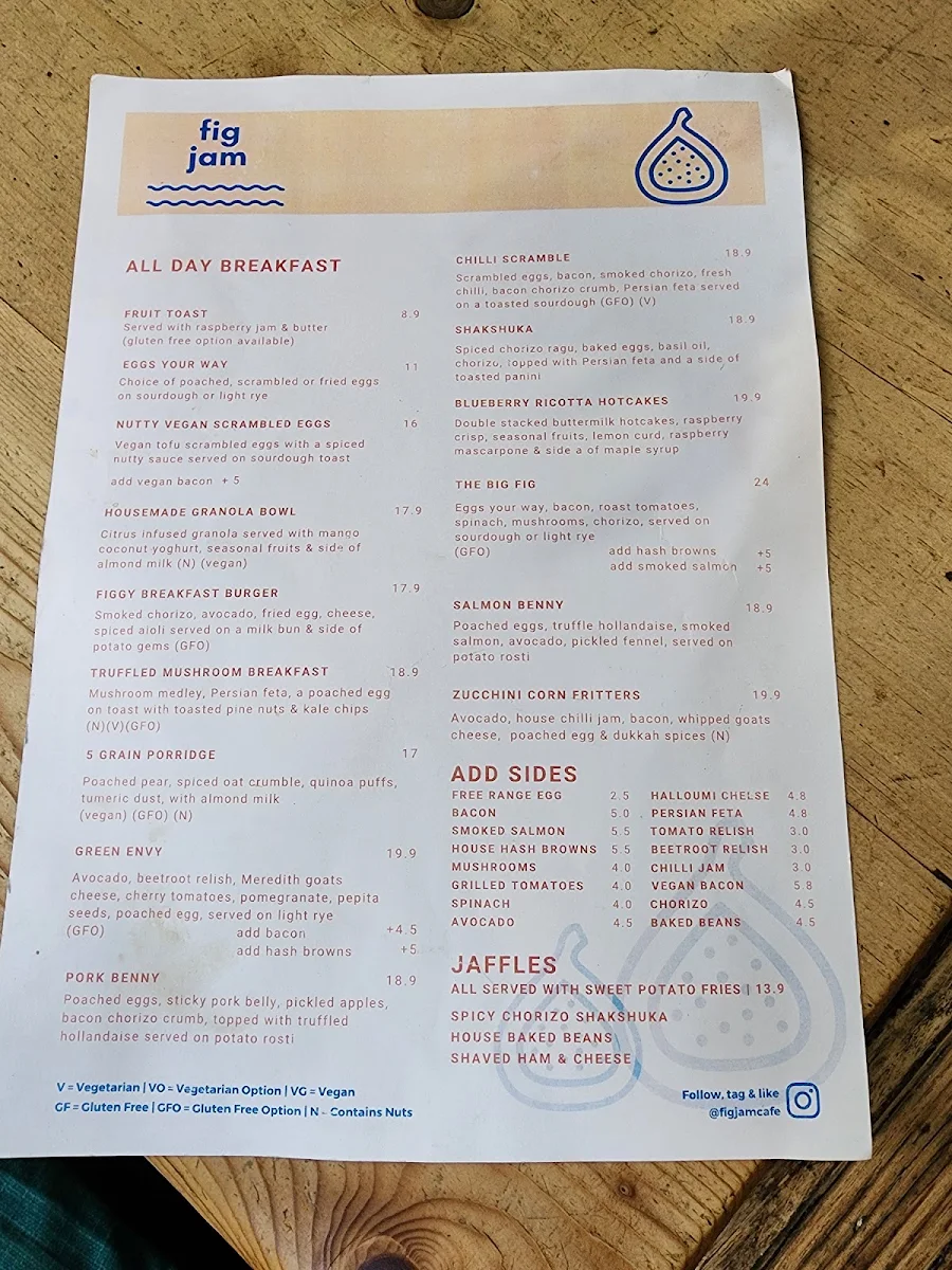 Menu, Figjam Cafe