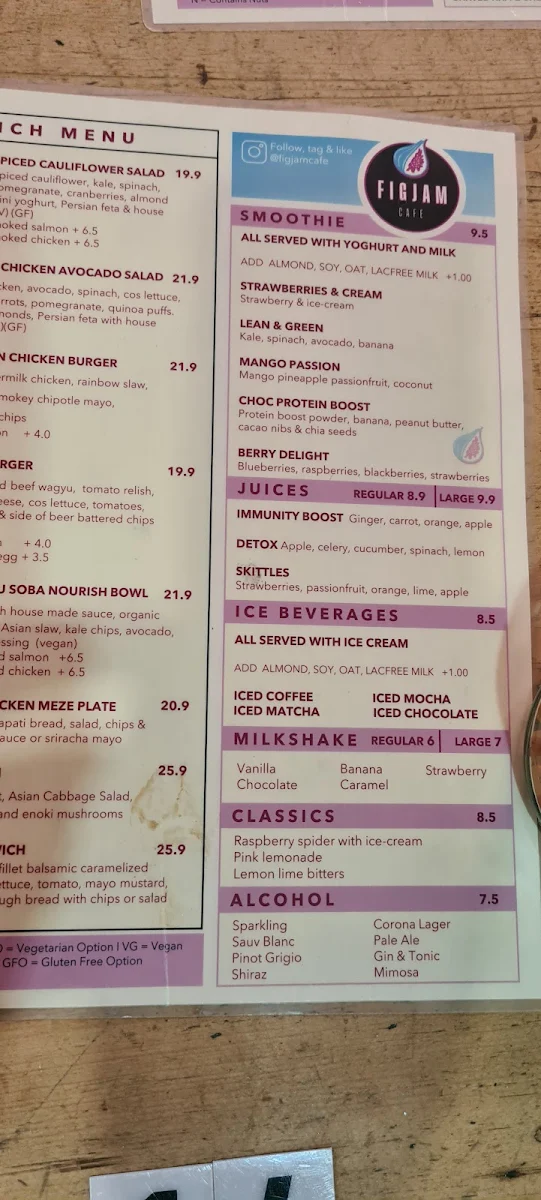 Menu, Figjam Cafe
