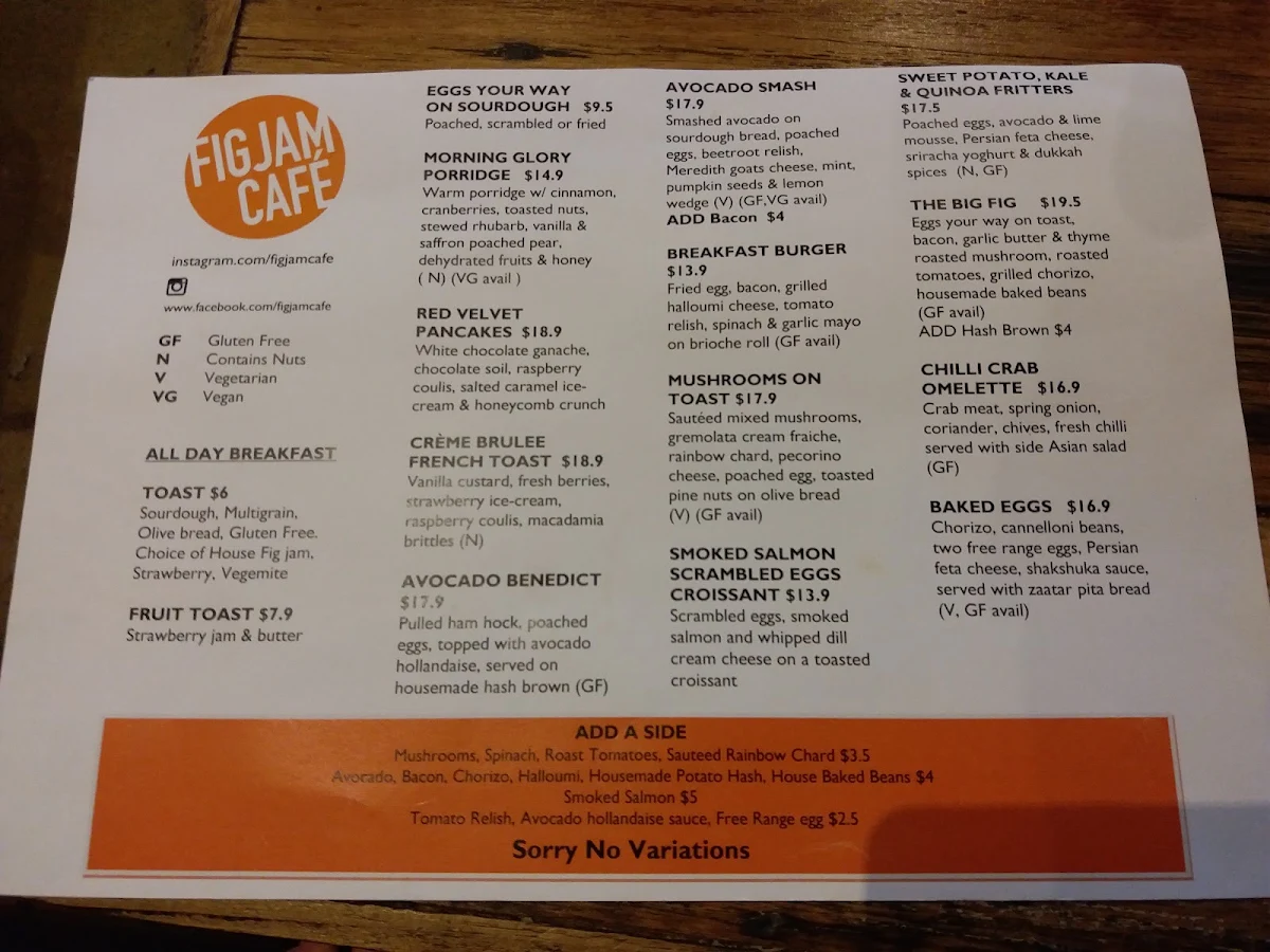 Menu, Figjam Cafe