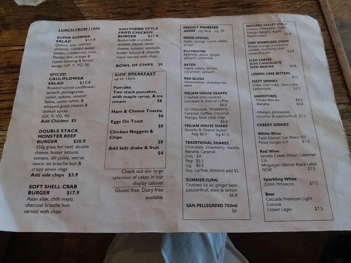 Menu, Figjam Cafe