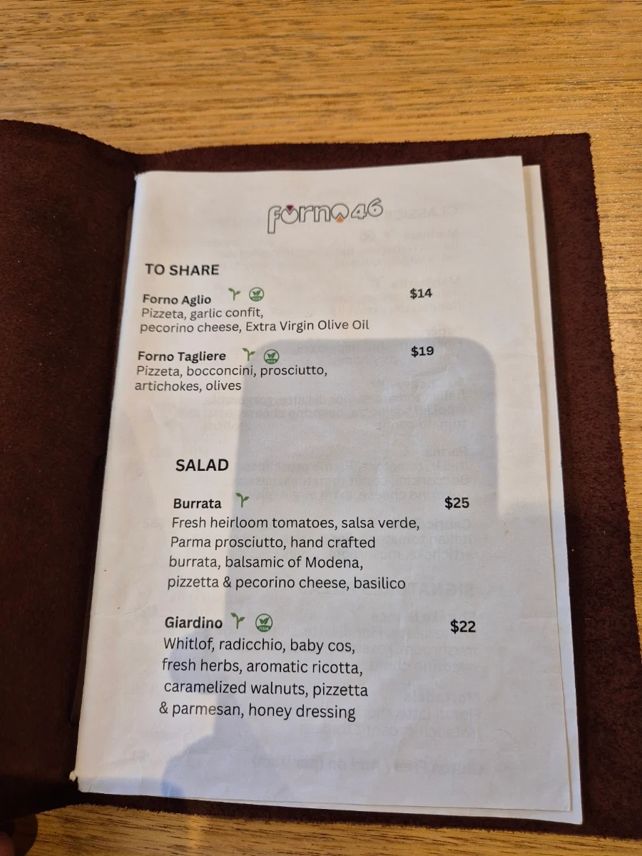 Menu, Forno 46