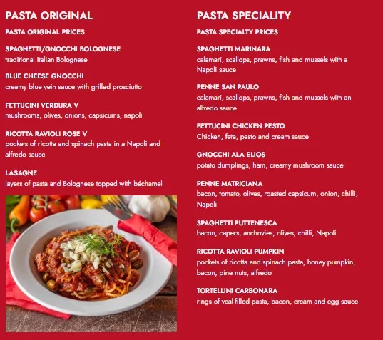 Menu, Elio's Osteria