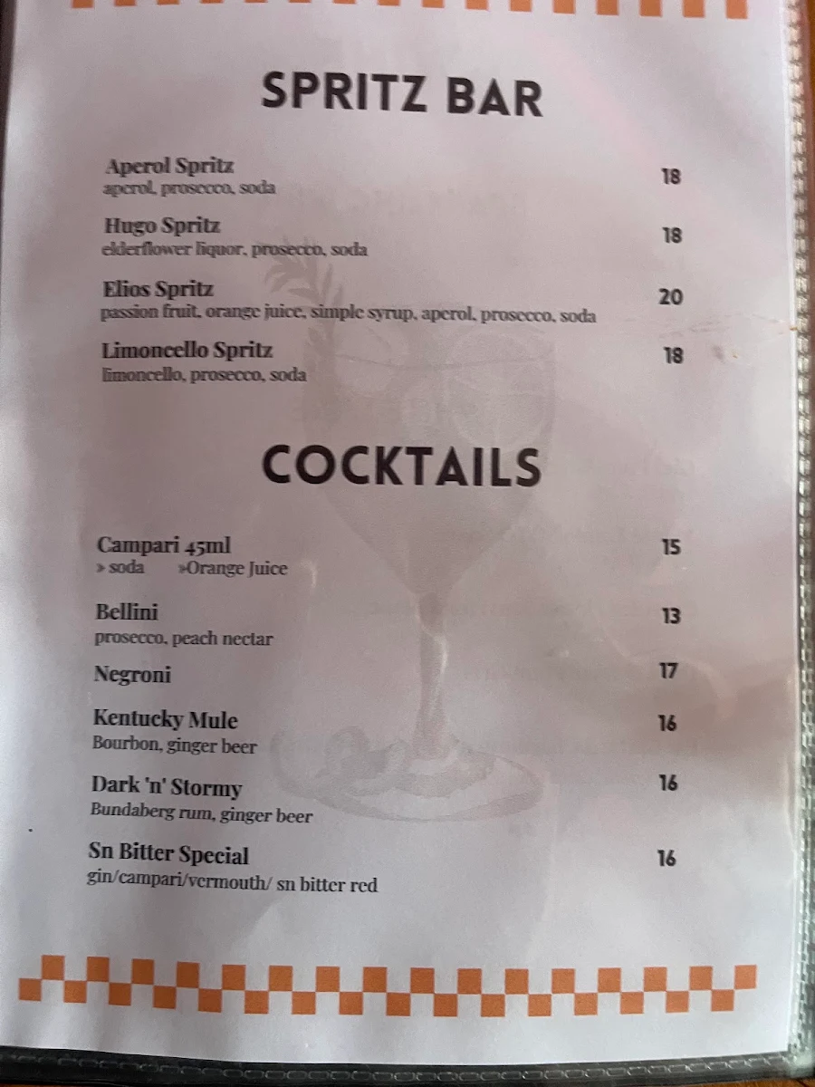 Menu, Elio's Osteria
