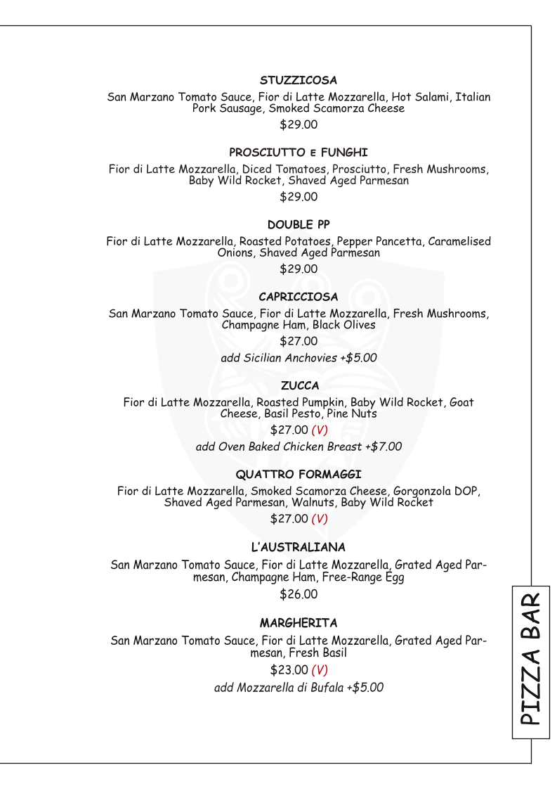 Menu, IL Matto Werribee