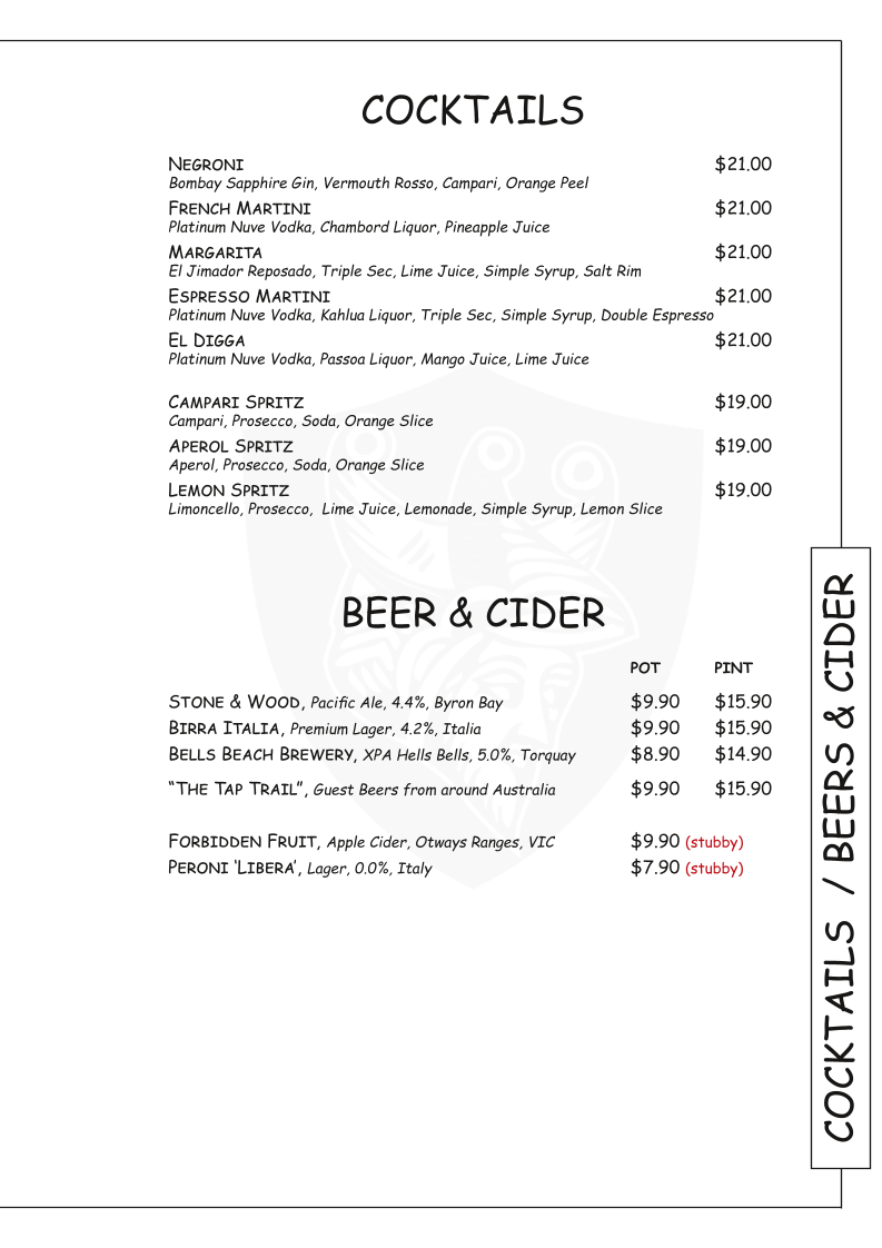 Menu, IL Matto Werribee