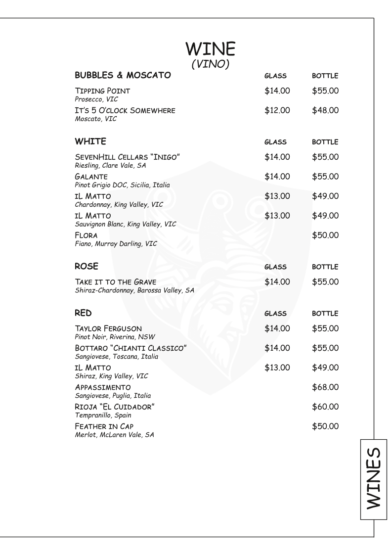 Menu, IL Matto Werribee