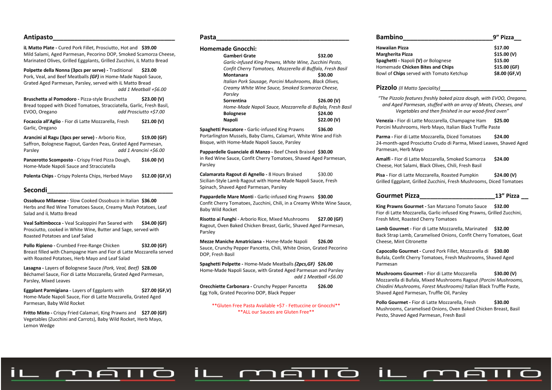 Menu, IL Matto Werribee