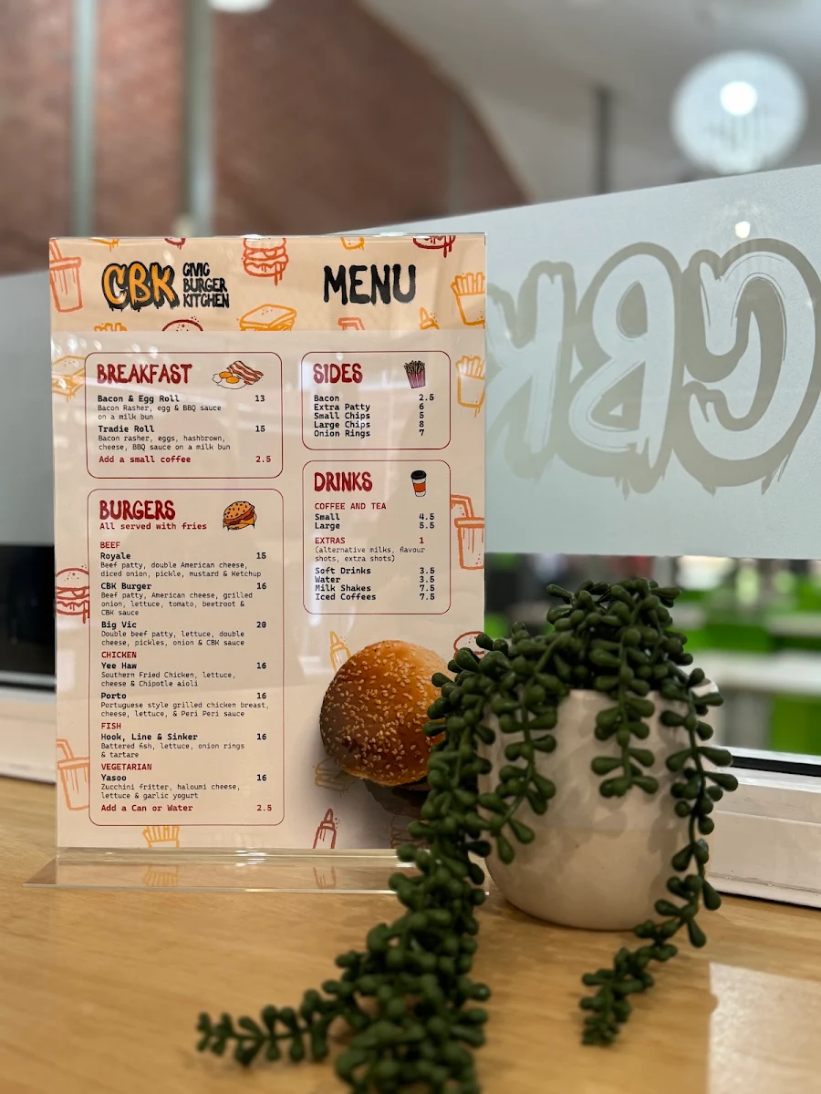 Menu, CBK Civic Burger Kitchen