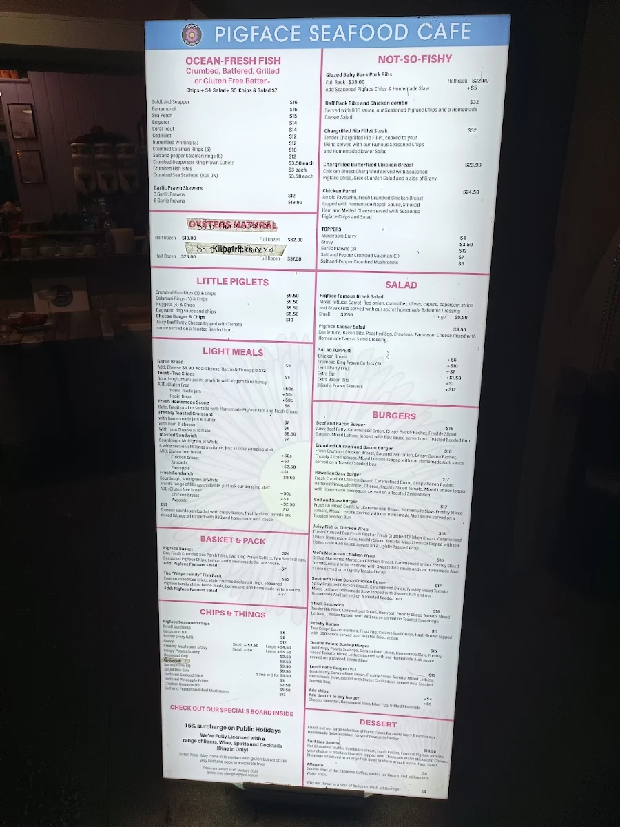 Menu, Pigface Seafood