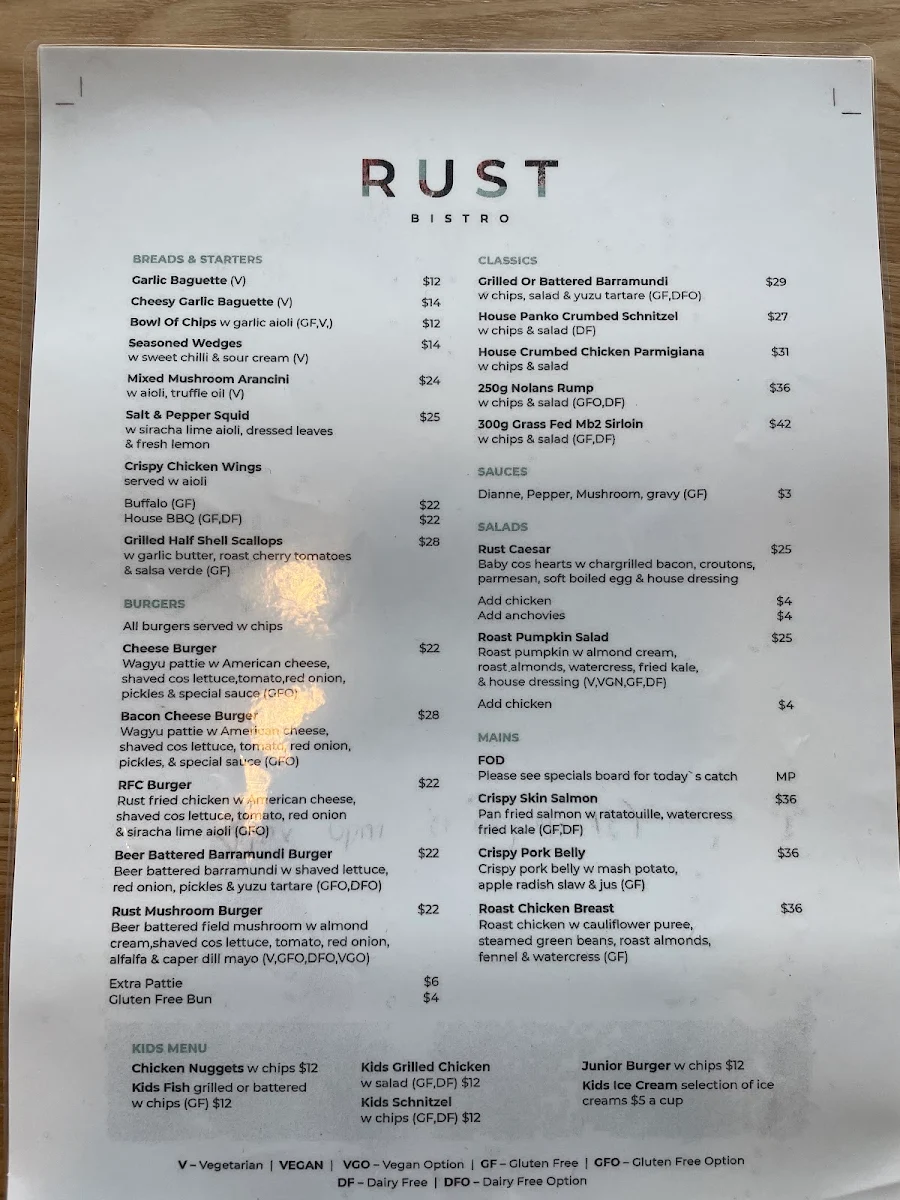 Menu, General Washington Hotel