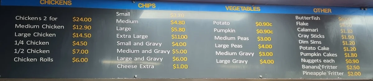 Menu, Midvale Chicken Spot