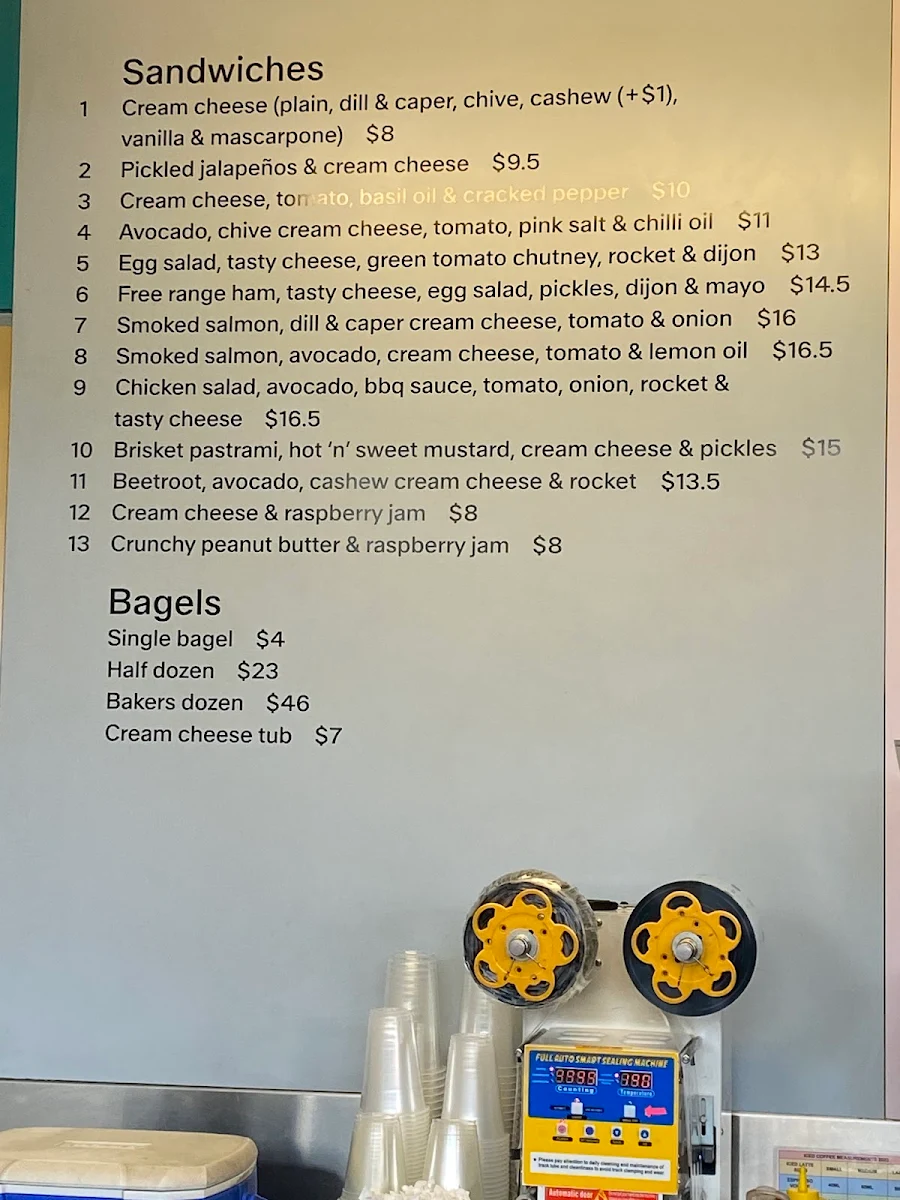 Menu, Mile End Bagels