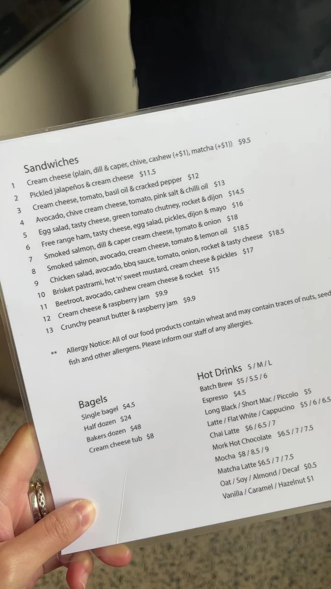 Menu, Mile End Bagels