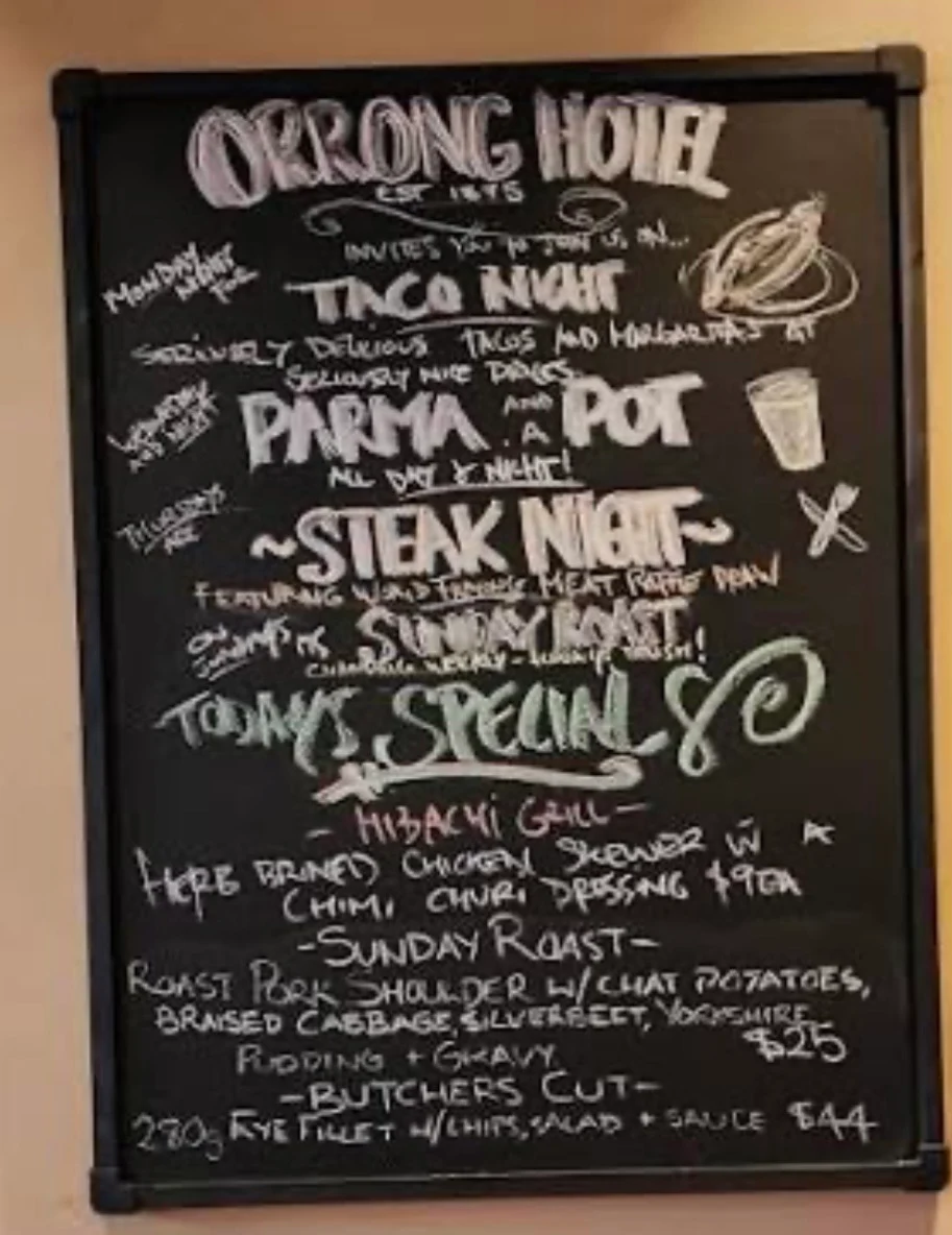 Menu, The Orrong Hotel