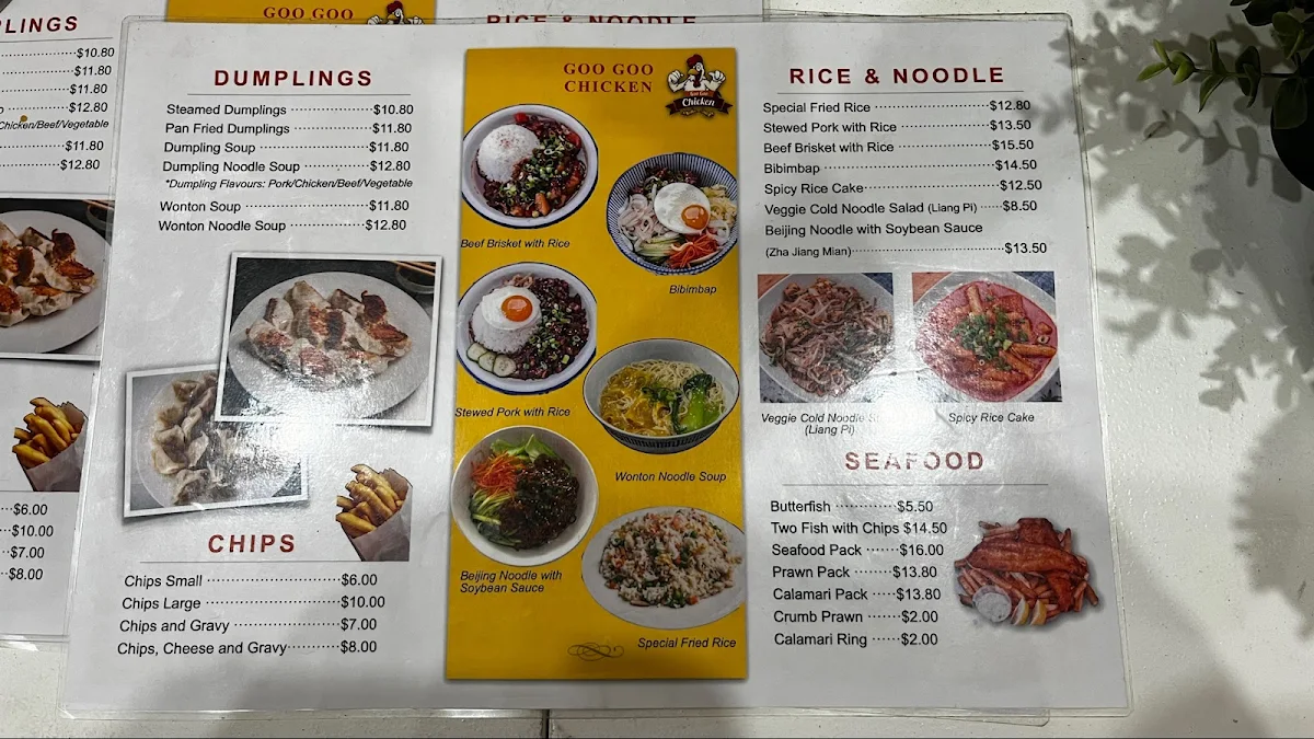 Menu, Goo Goo Chicken Woodville