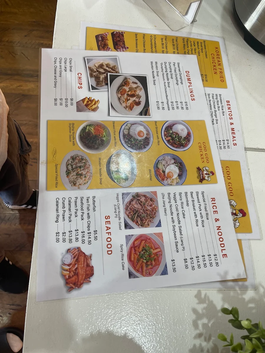 Menu, Goo Goo Chicken Woodville