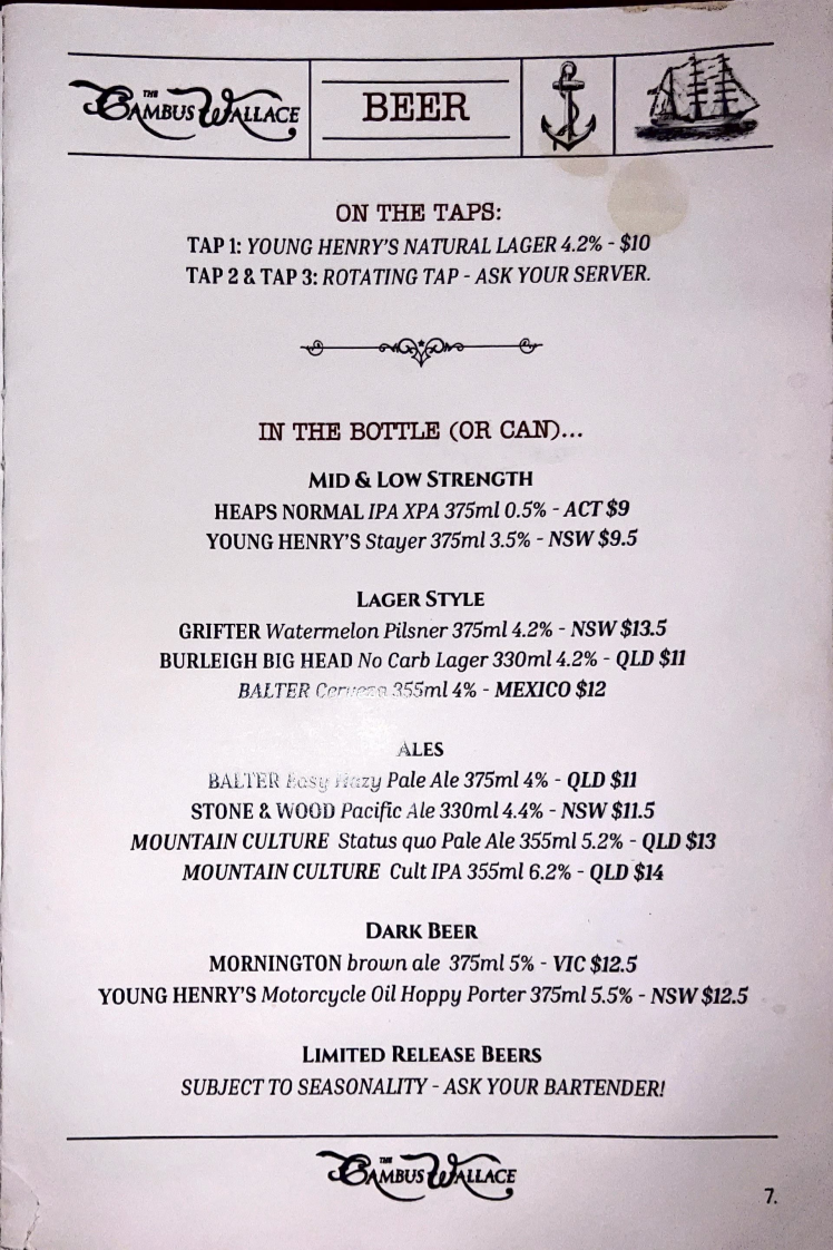 Menu, The Cambus Wallace
