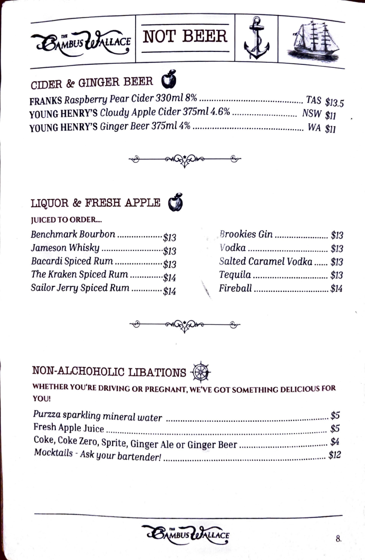Menu, The Cambus Wallace