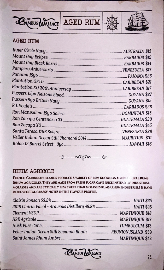 Menu, The Cambus Wallace