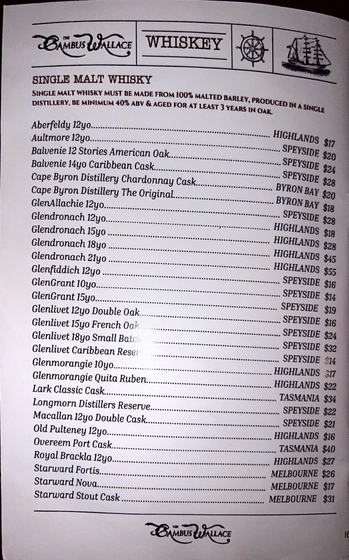 Menu, The Cambus Wallace