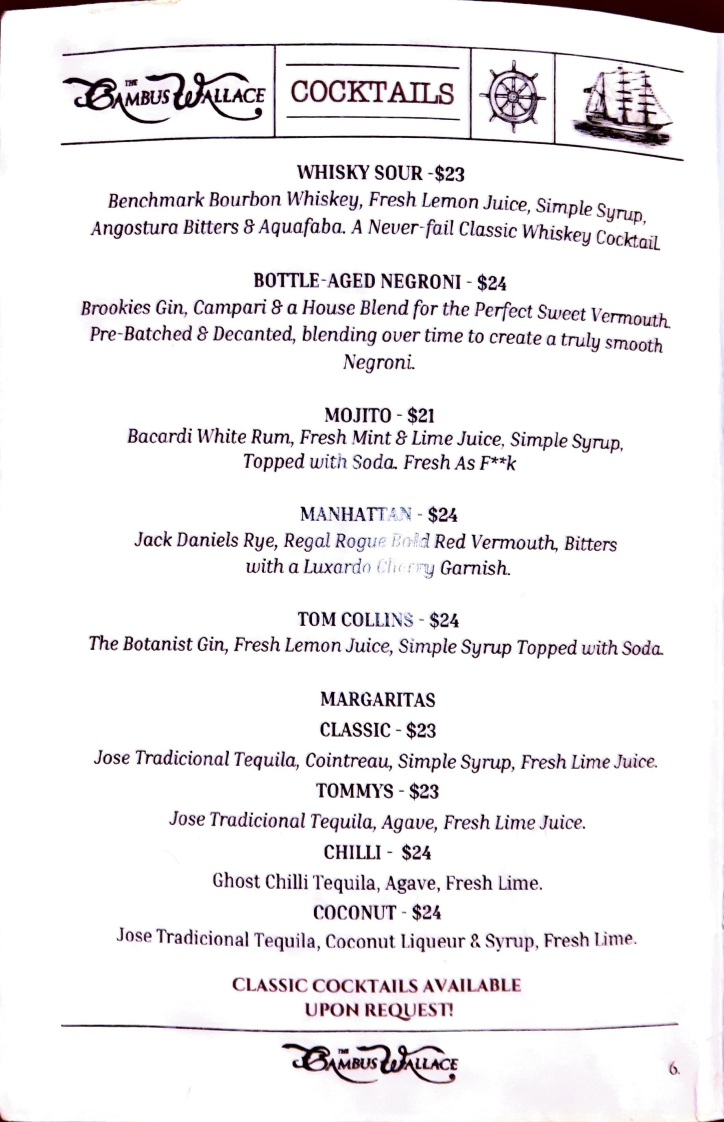 Menu, The Cambus Wallace