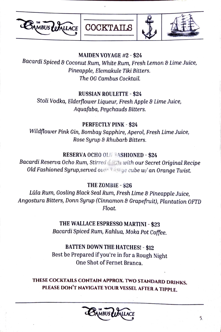 Menu, The Cambus Wallace