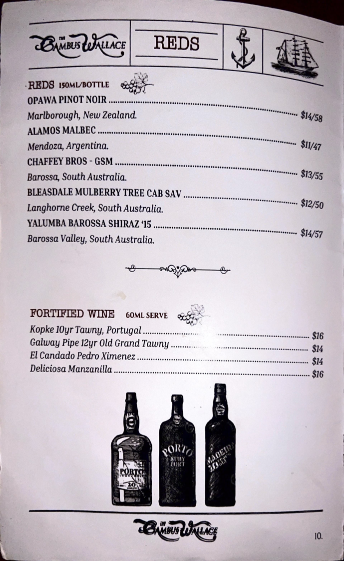 Menu, The Cambus Wallace