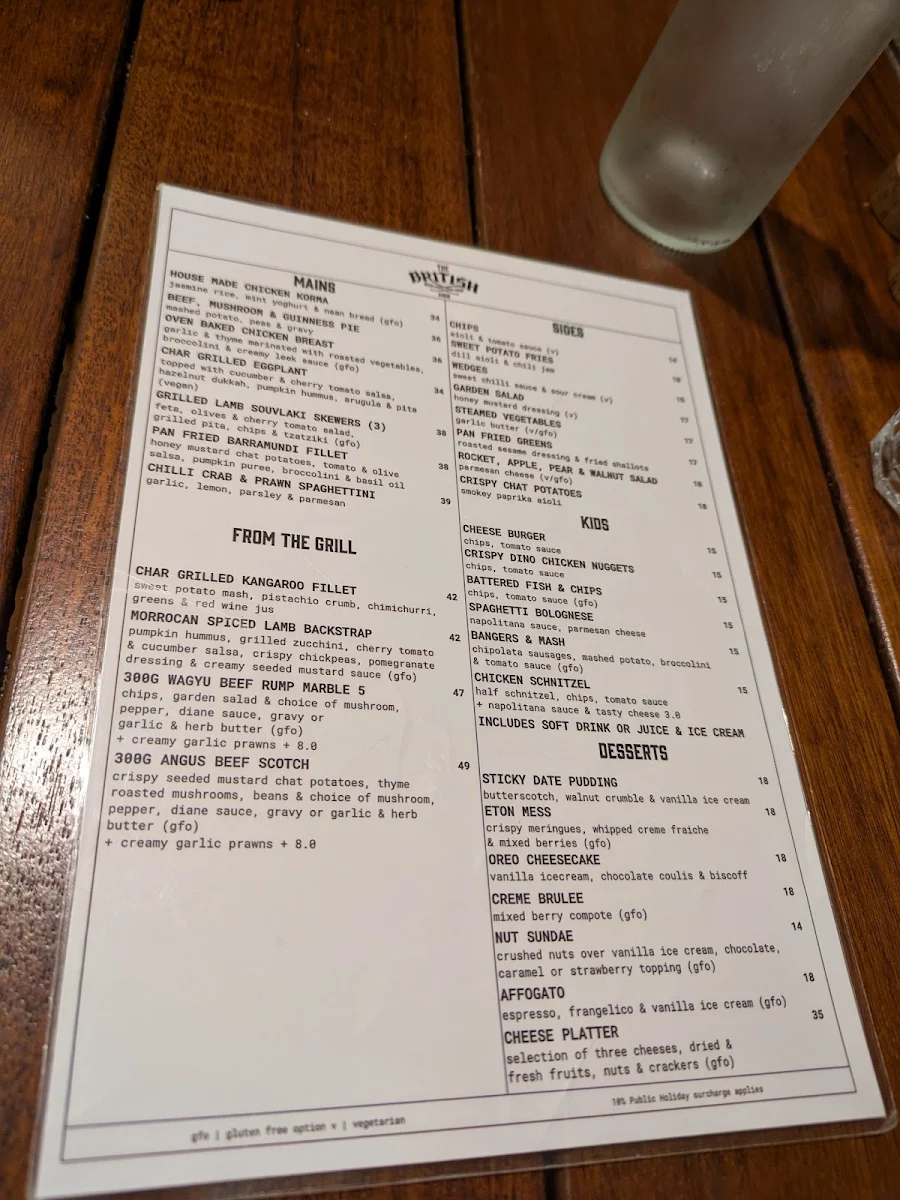 Menu, British Hotel