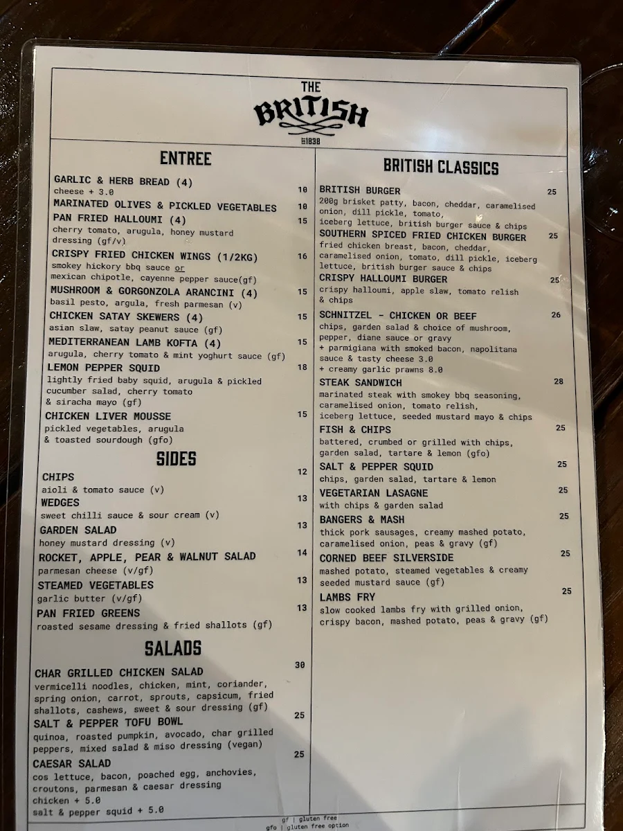 Menu, British Hotel