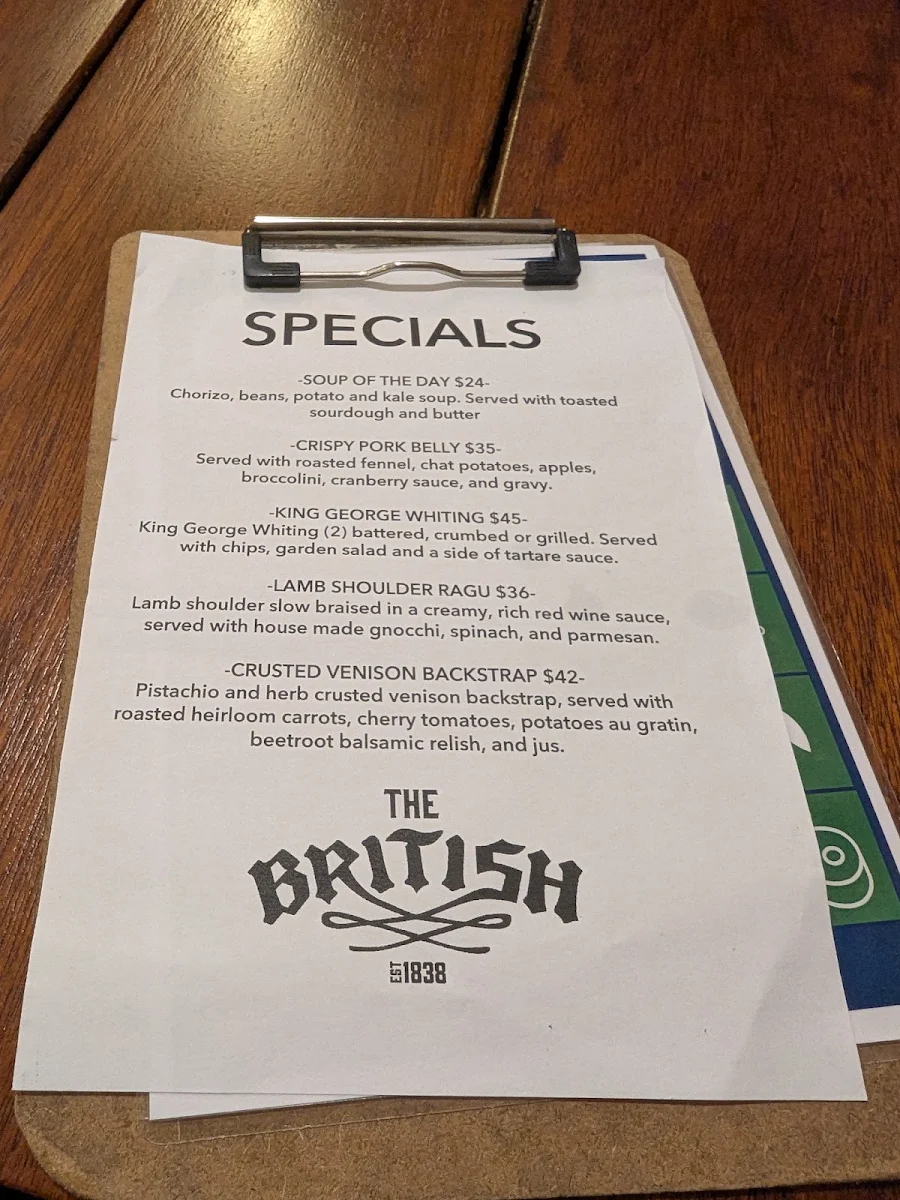 Menu, British Hotel