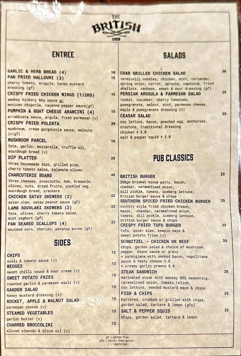 Menu, British Hotel